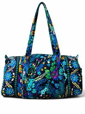 Vera Bradley Midnight Blues Quilted Duffel Travel Bag Floral Overnight Weekender